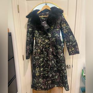 Bright and Beautiful faux fur double-breasted brocade coat. Glam-o-rama.